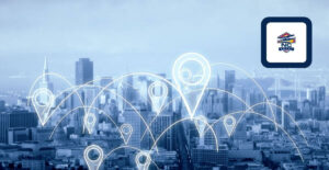 City skyline with geotagged locations signifies all the bettors that will place online bets when NC launches online sports betting